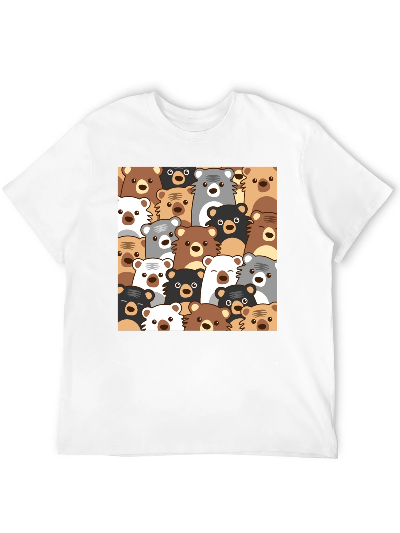 Cute Bear Pattern Black T-Shirt