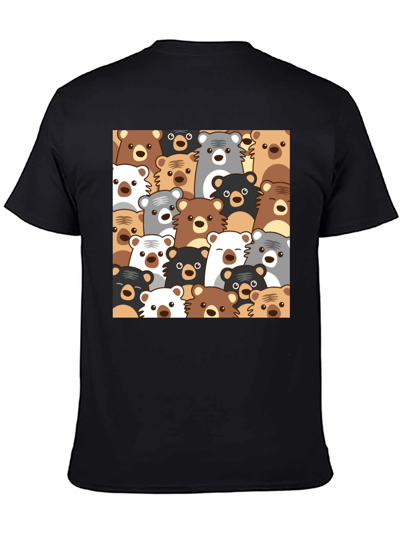 Cute Bear Pattern Black T-Shirt
