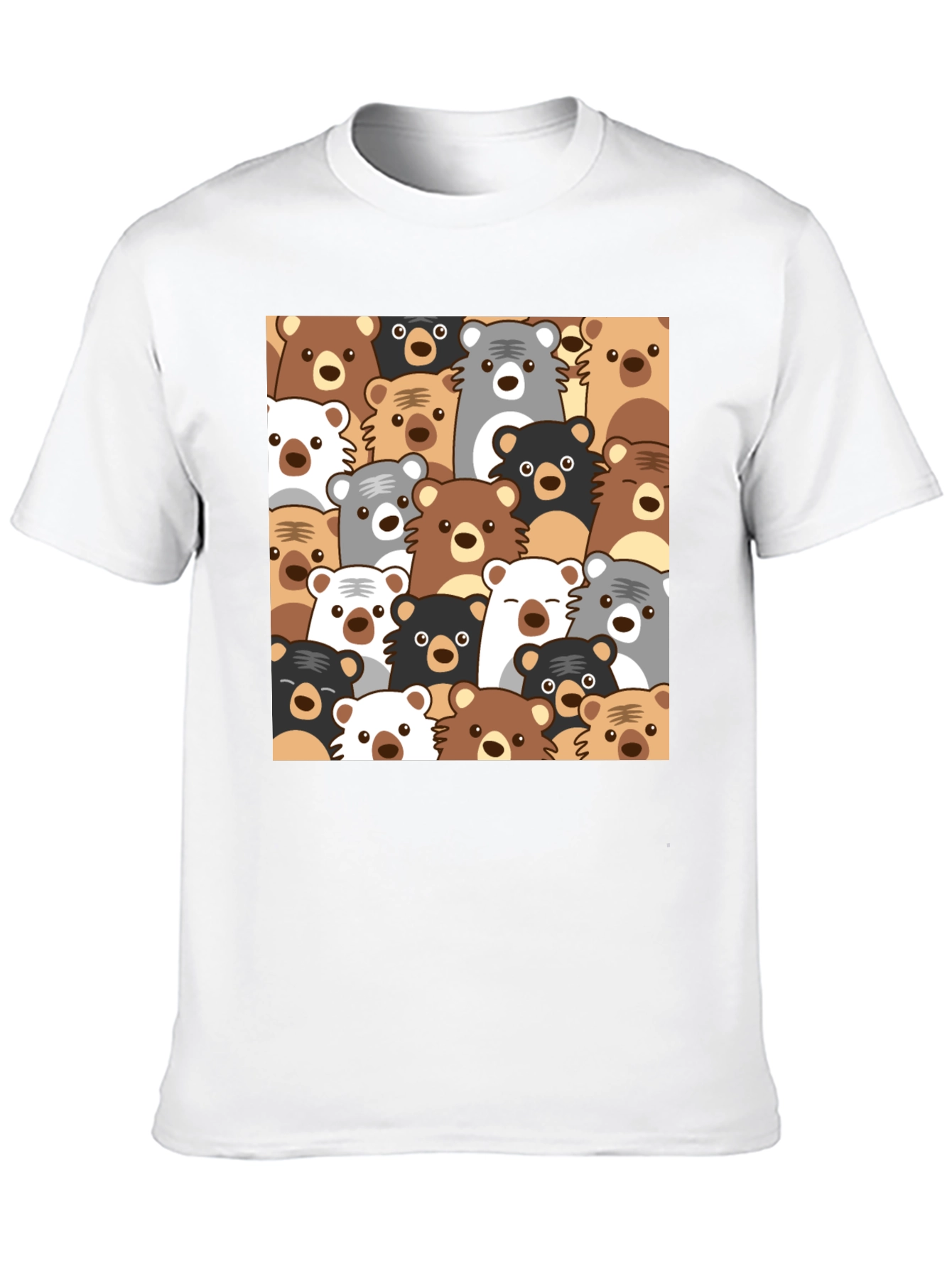Cute Bear Pattern Black T-Shirt