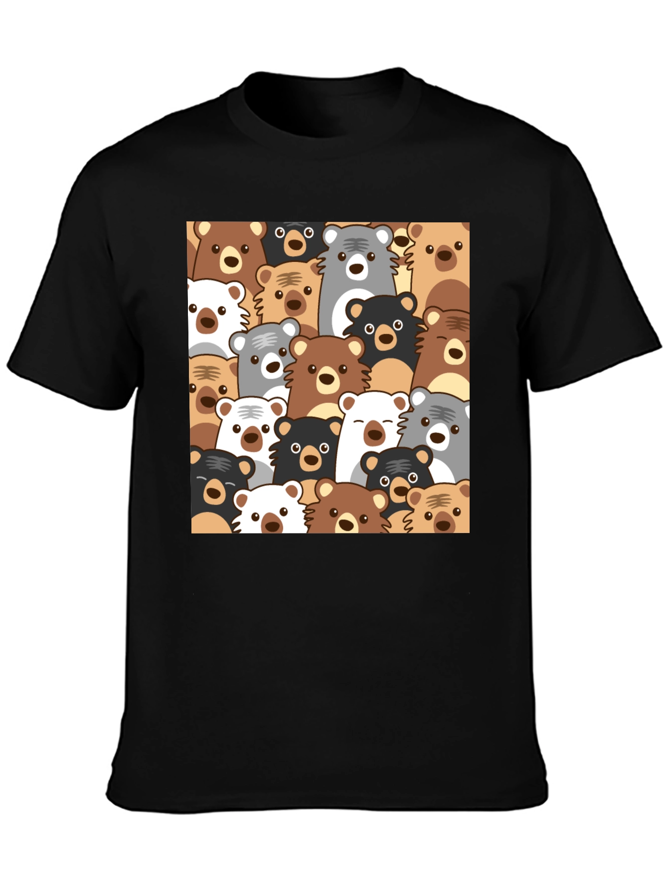 Cute Bear Pattern Black T-Shirt