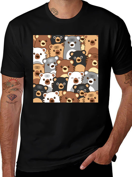 Cute Bear Pattern Black T-Shirt
