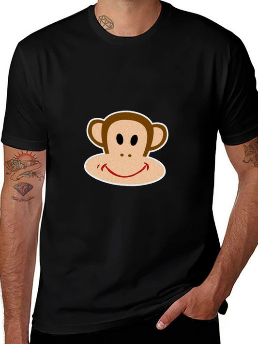 Black T-Shirt with Smiling Monkey Graphic