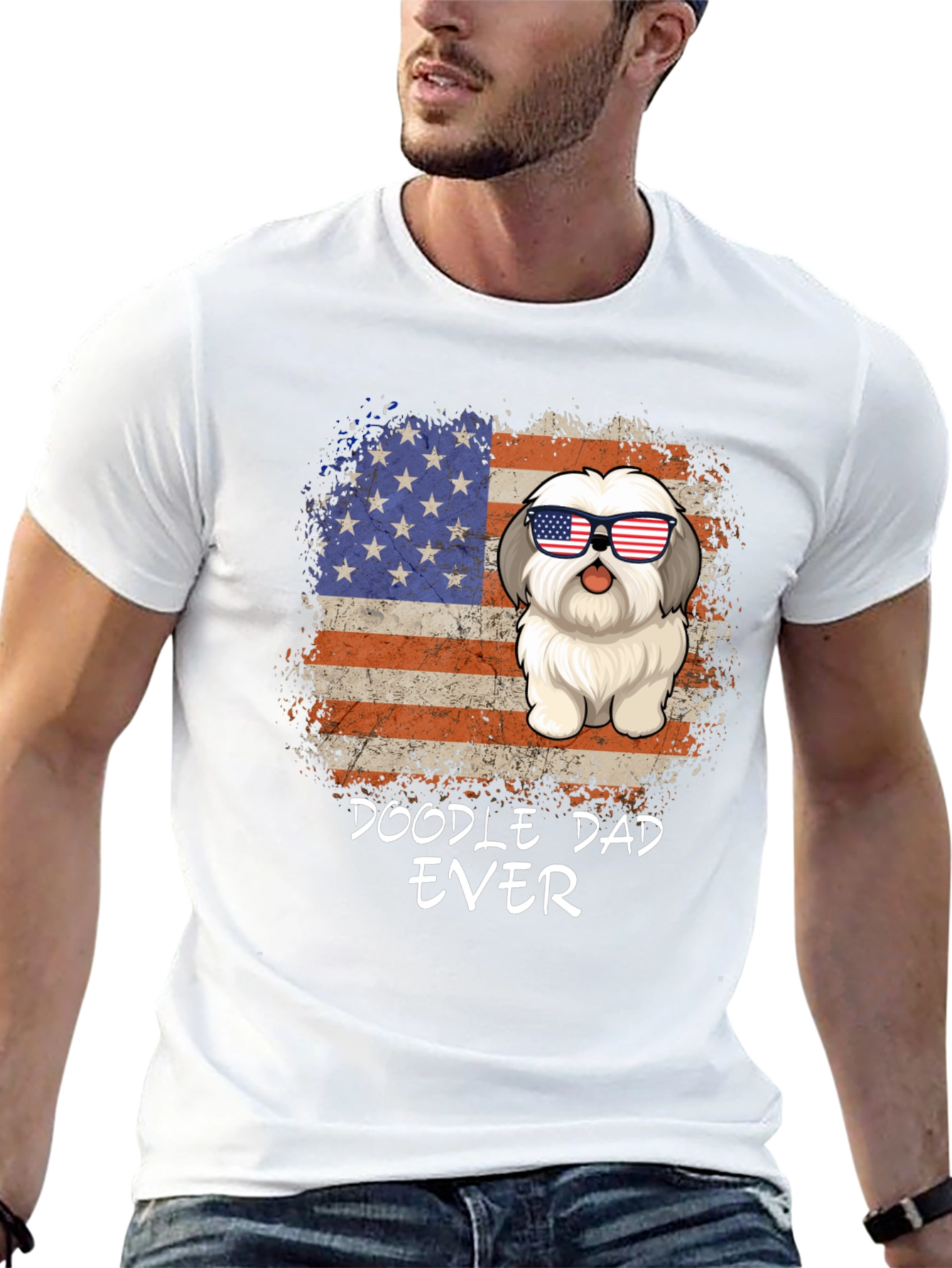 Doodle Dad Ever T-Shirt Patriotic Dog Tee
