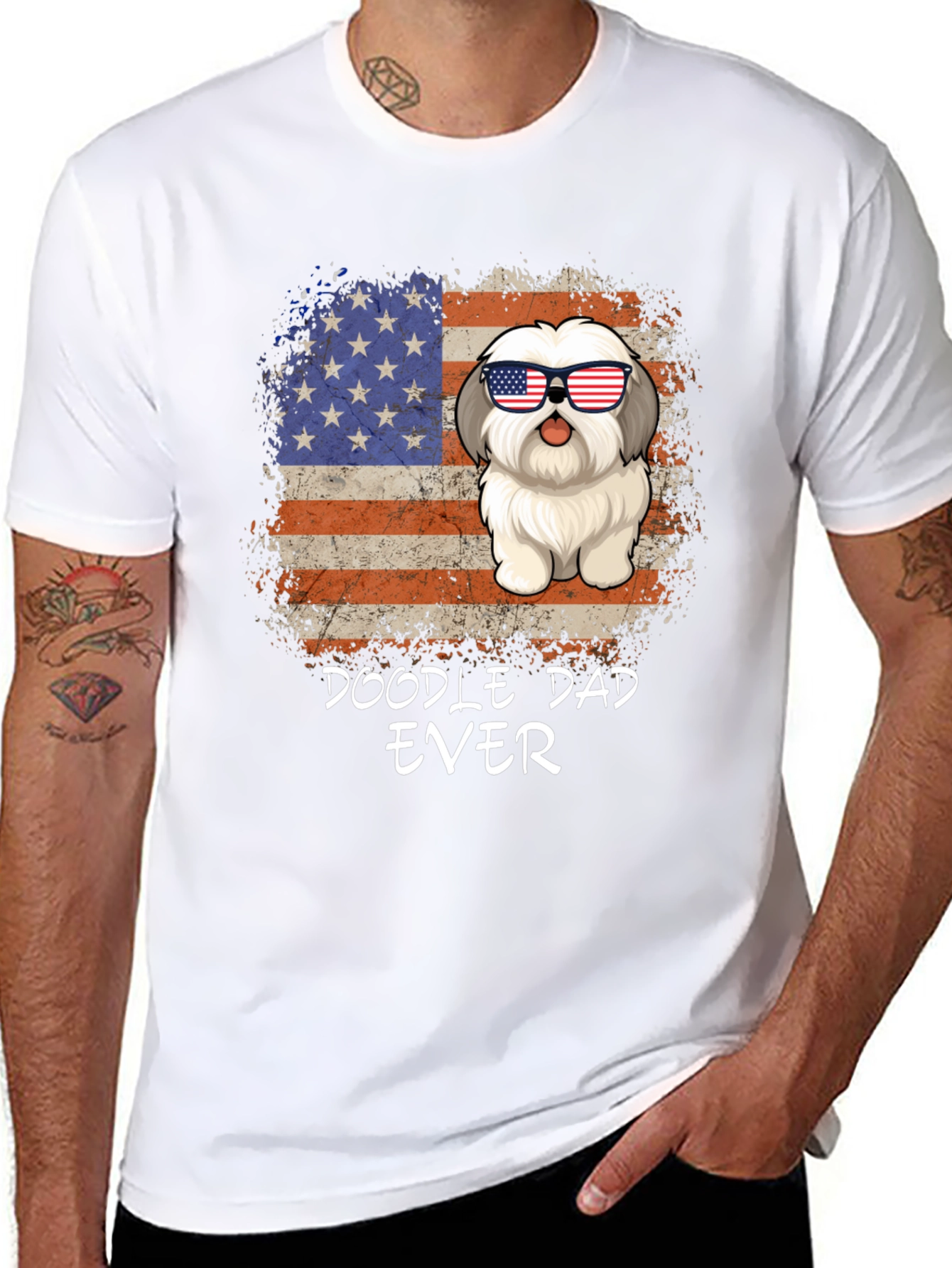 Doodle Dad Ever T-Shirt Patriotic Dog Tee