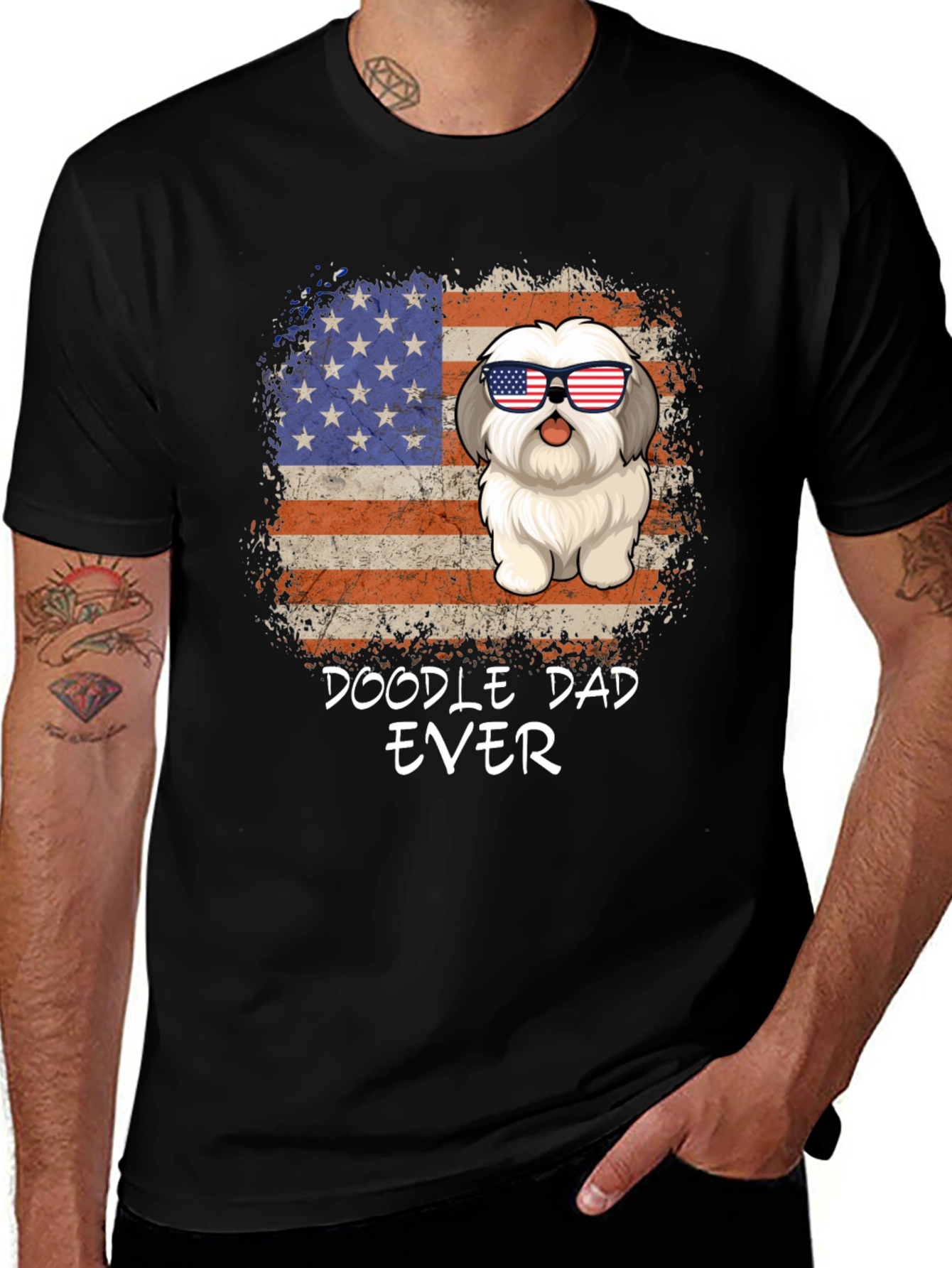Doodle Dad Ever T-Shirt Patriotic Dog Tee