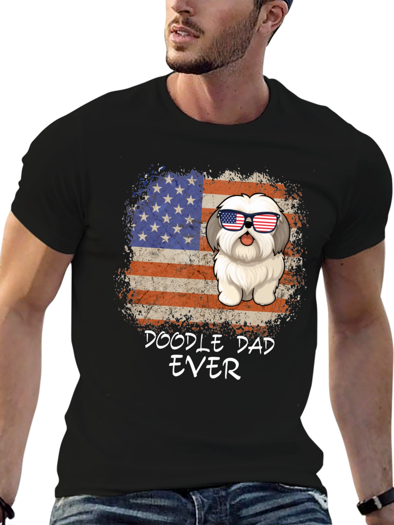 Doodle Dad Ever T-Shirt Patriotic Dog Tee