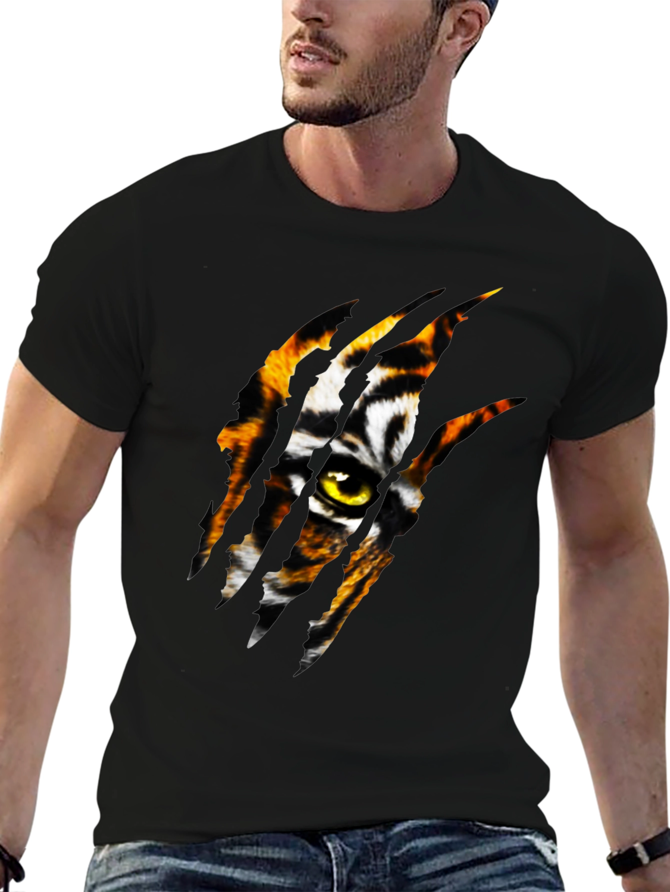 Tiger Eye Graphic Print Black T-Shirt