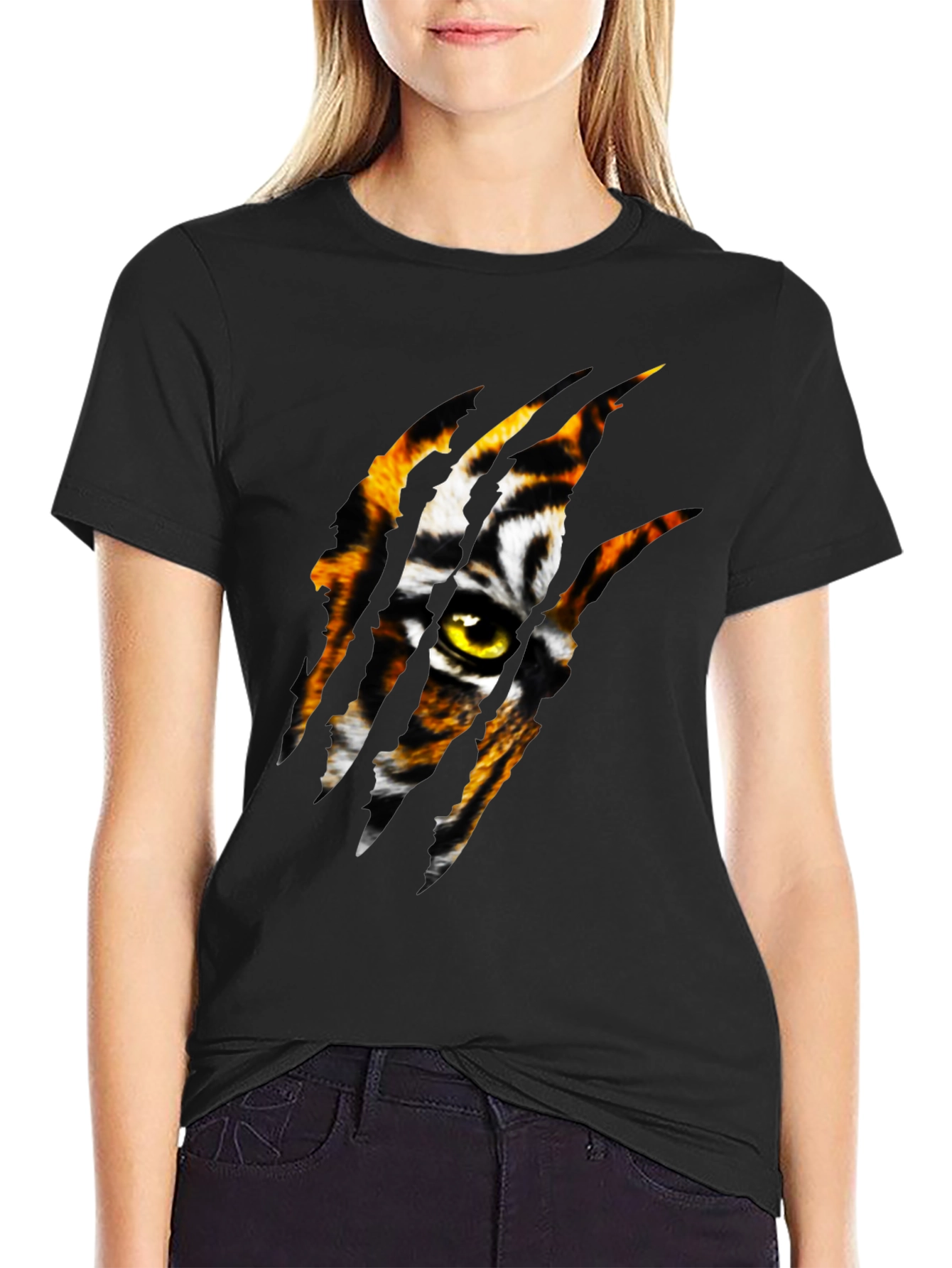 Tiger Eye Graphic Print Black T-Shirt