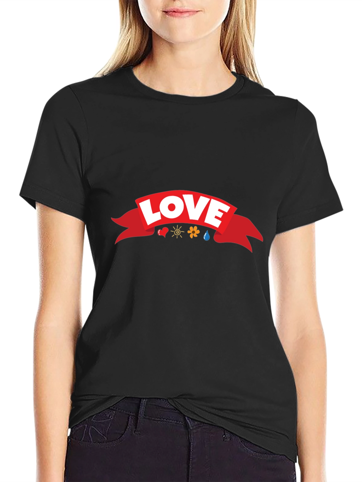 Love Ribbon Graphic T-Shirt - Black Casual Tee