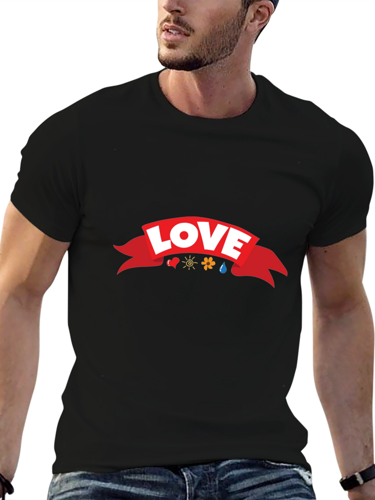 Love Ribbon Graphic T-Shirt - Black Casual Tee