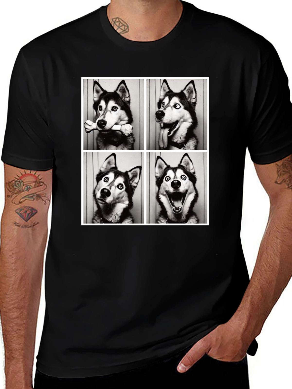 Husky Photo Booth T-Shirt - Mens Black Tee