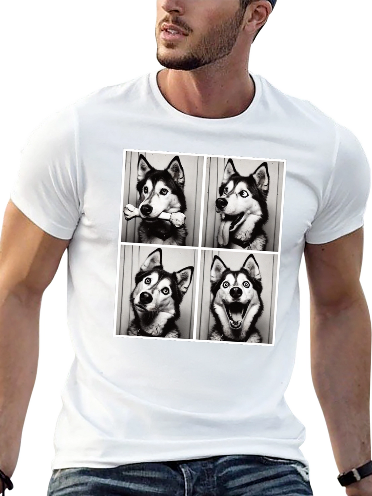 Husky Photo Booth T-Shirt - Mens Black Tee