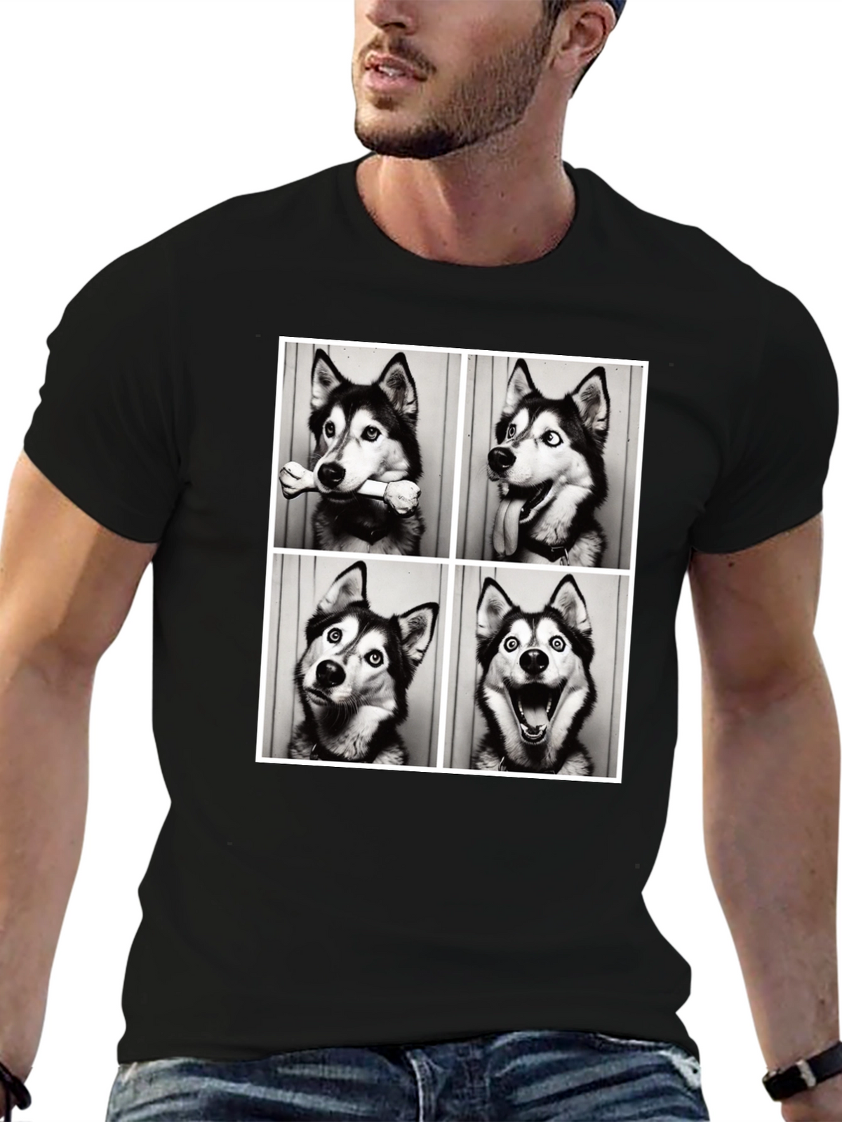 Husky Photo Booth T-Shirt - Mens Black Tee