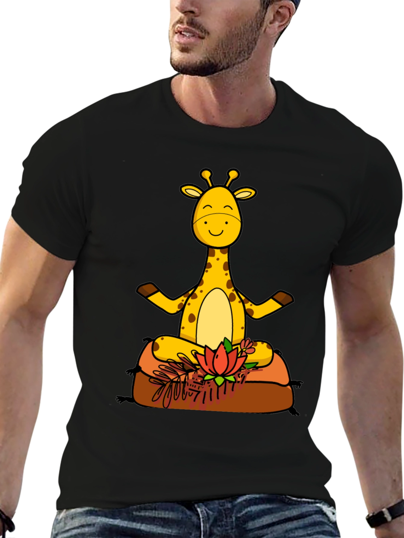 Yoga Giraffe Black T-Shirt