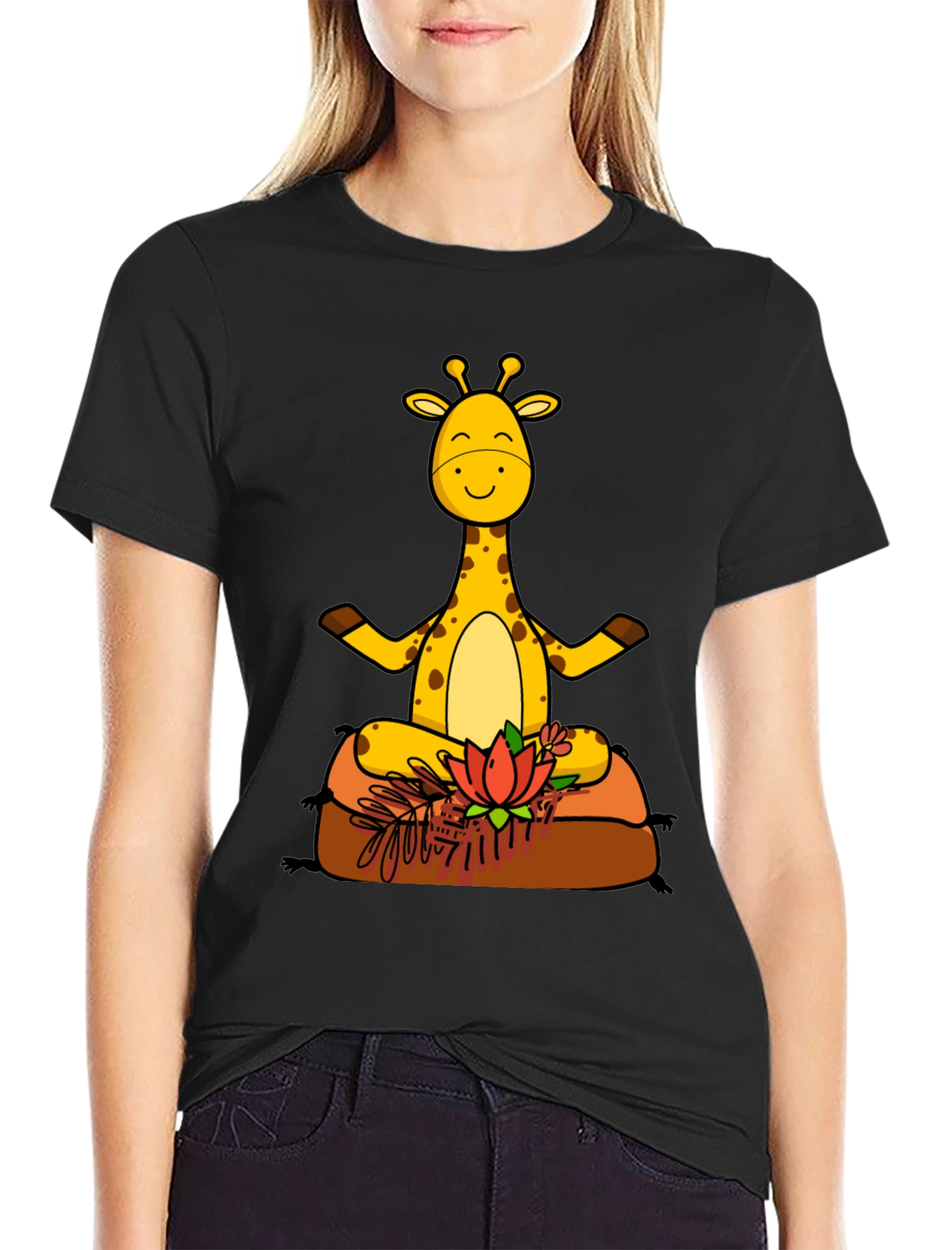 Yoga Giraffe Black T-Shirt