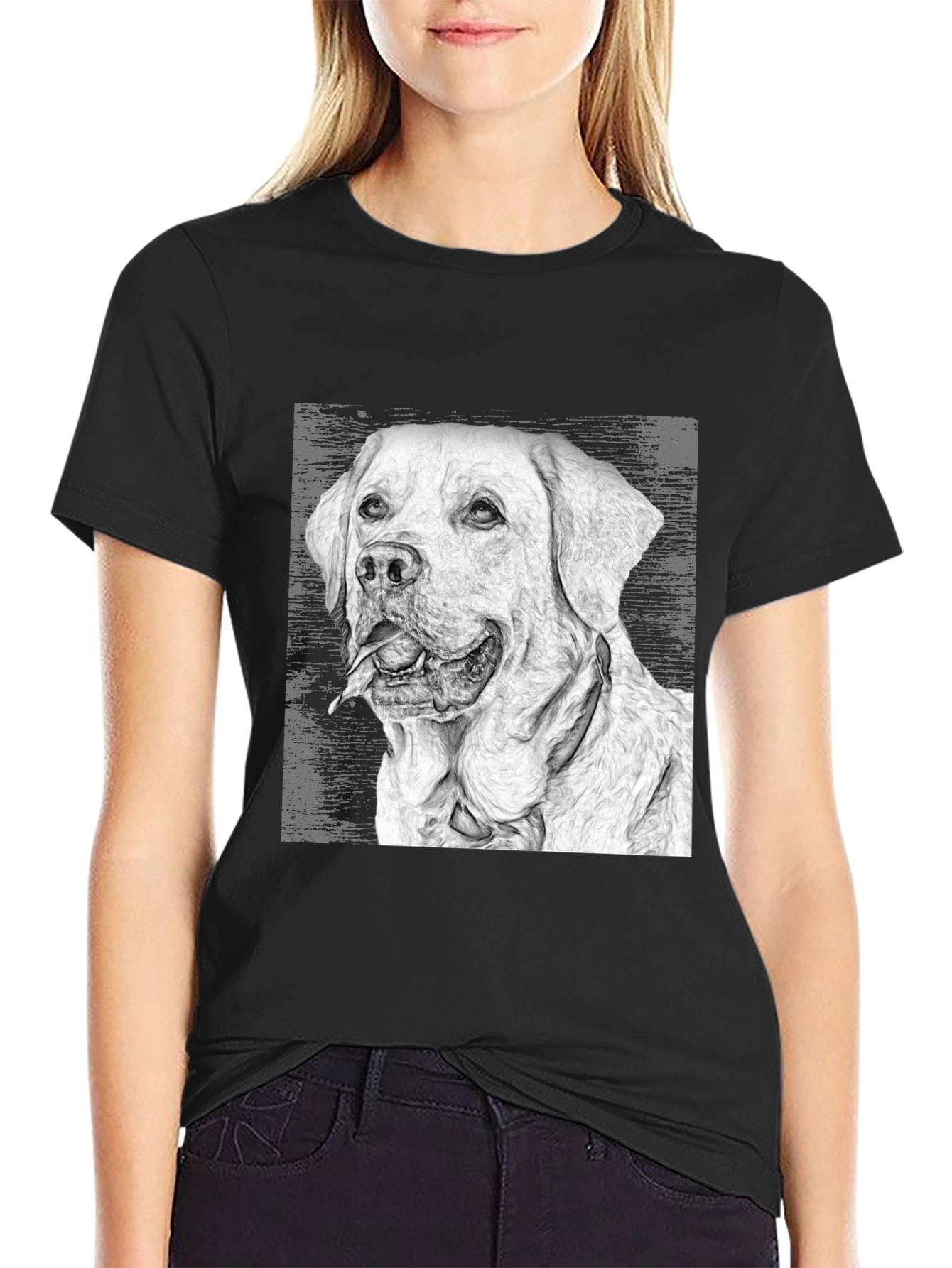 Labrador Dog Sketch Graphic T-Shirt - Black
