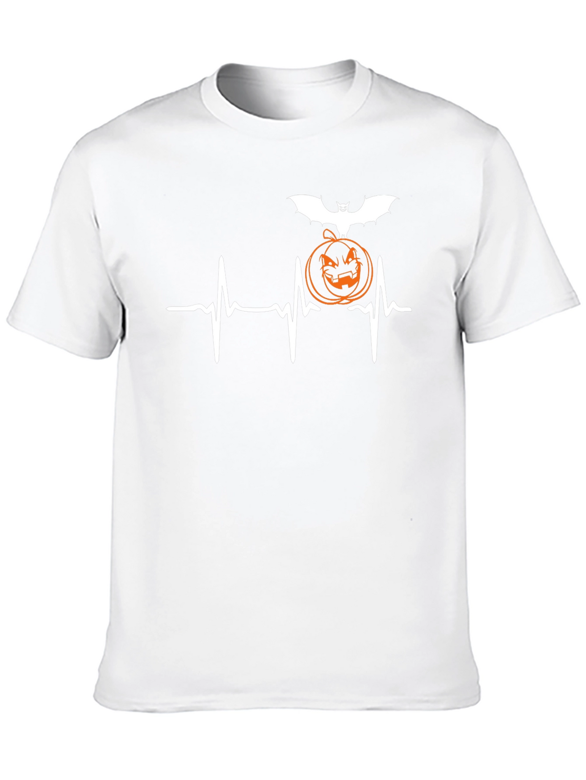 Halloween Heartbeat T-Shirt - Bat & Pumpkin Design