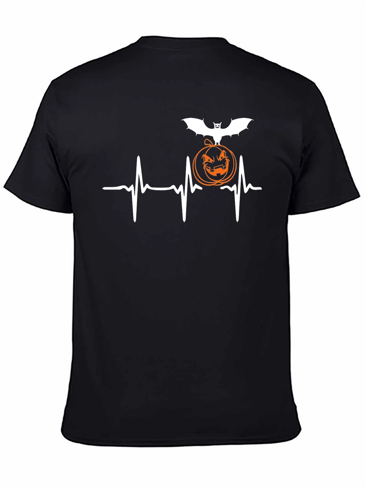 Halloween Heartbeat T-Shirt - Bat & Pumpkin Design