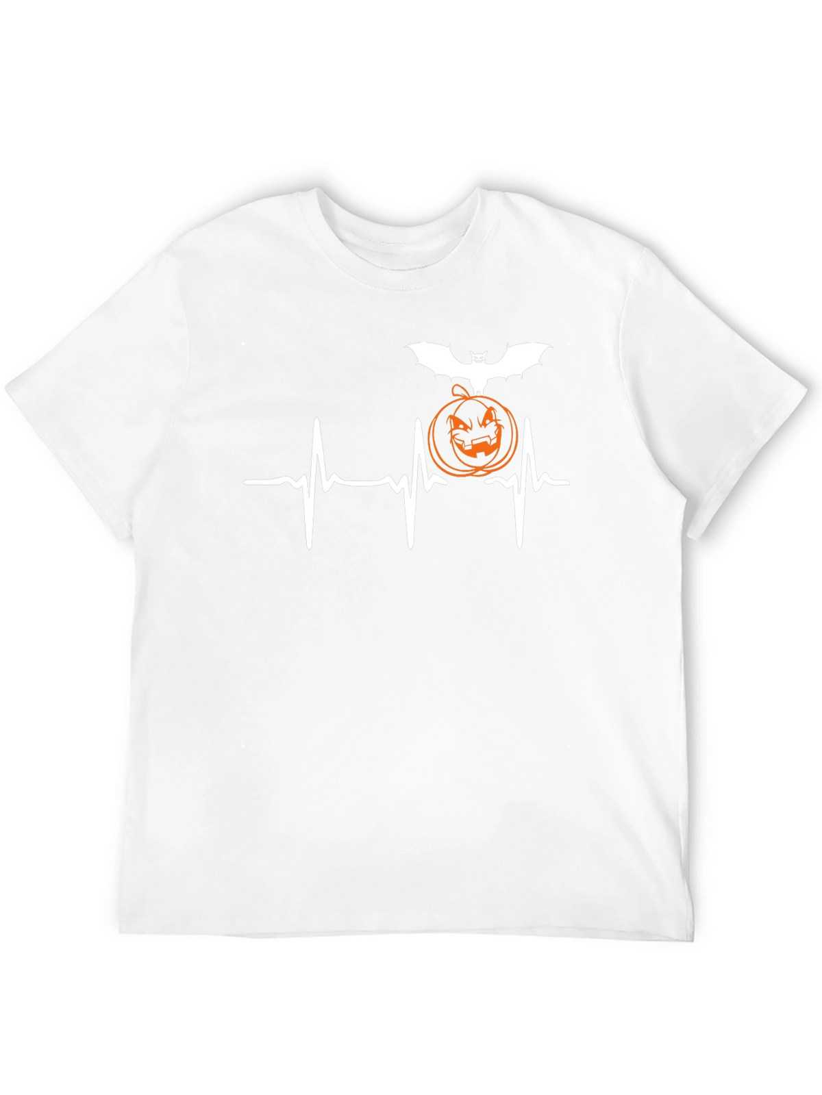 Halloween Heartbeat T-Shirt - Bat & Pumpkin Design