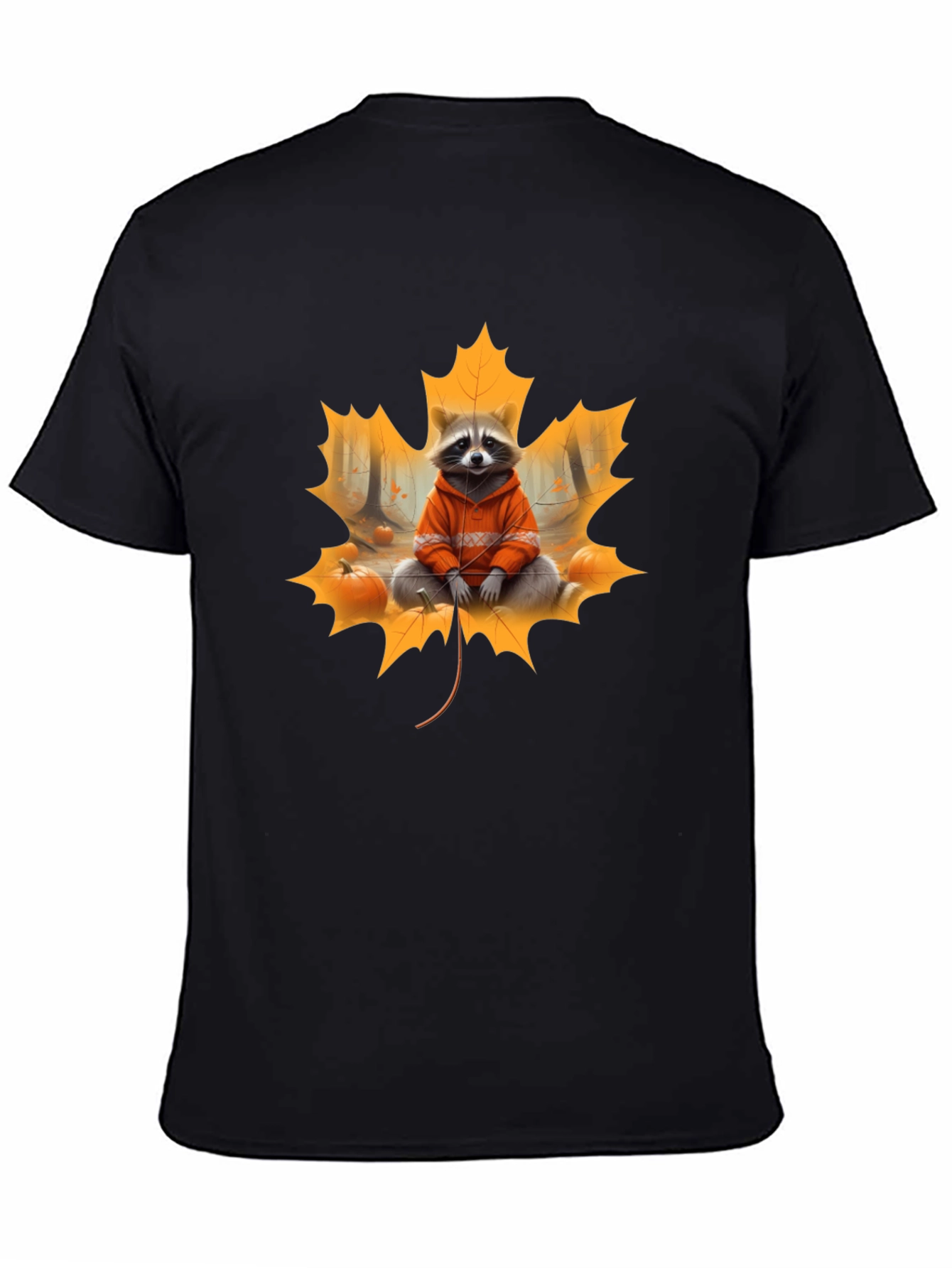Raccoon Fall Leaf Black T-Shirt