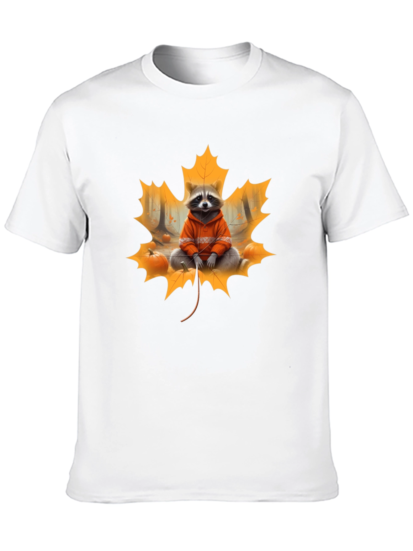 Raccoon Fall Leaf Black T-Shirt