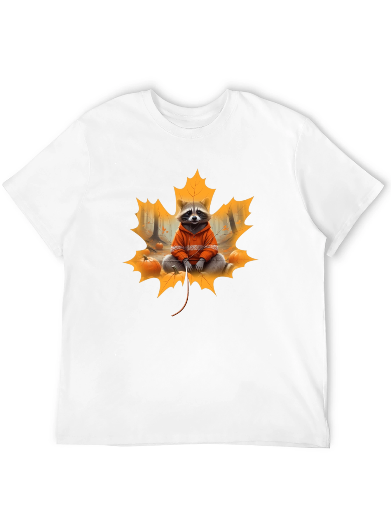 Raccoon Fall Leaf Black T-Shirt