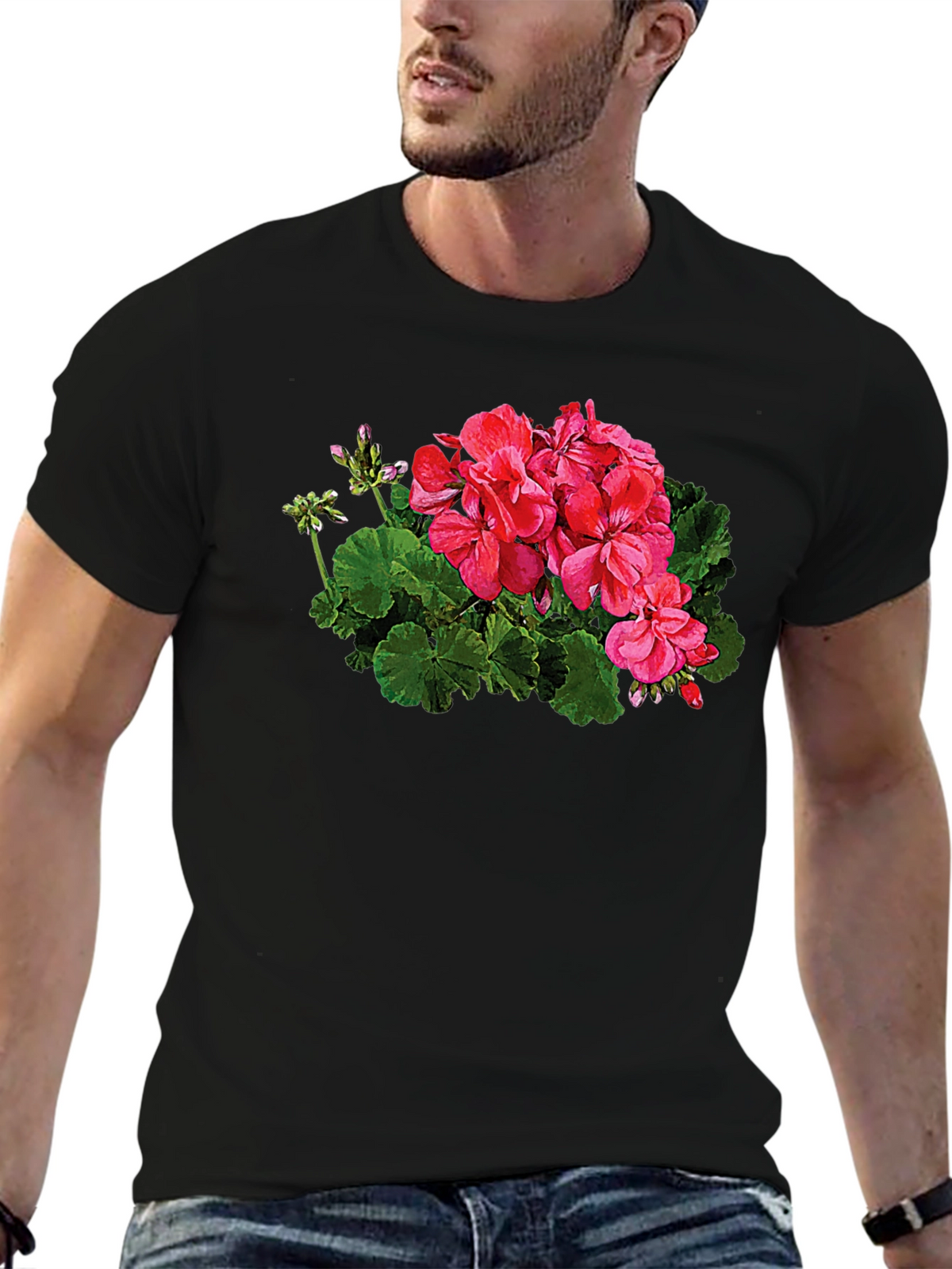 Floral Graphic Print Black T-Shirt