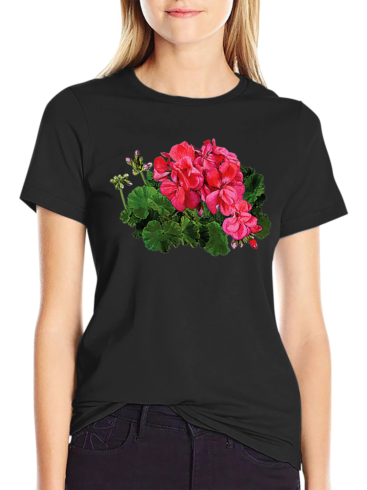 Floral Graphic Print Black T-Shirt