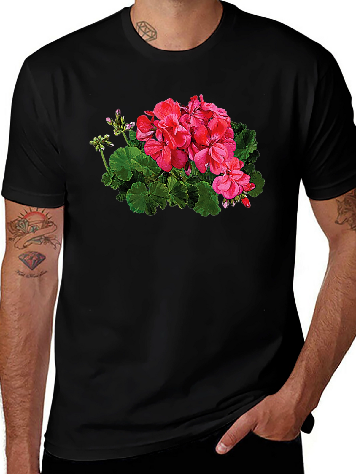 Floral Graphic Print Black T-Shirt