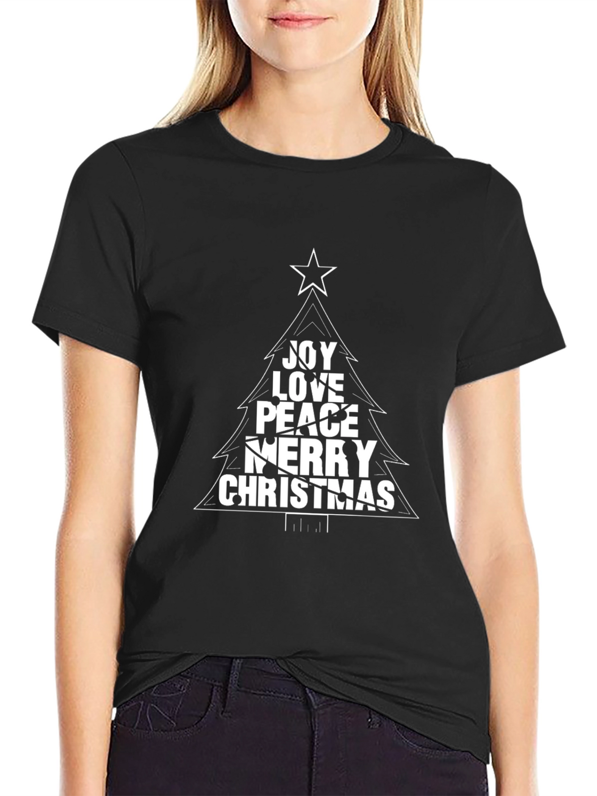 Joy Love Peace Christmas Tree Graphic T-Shirt