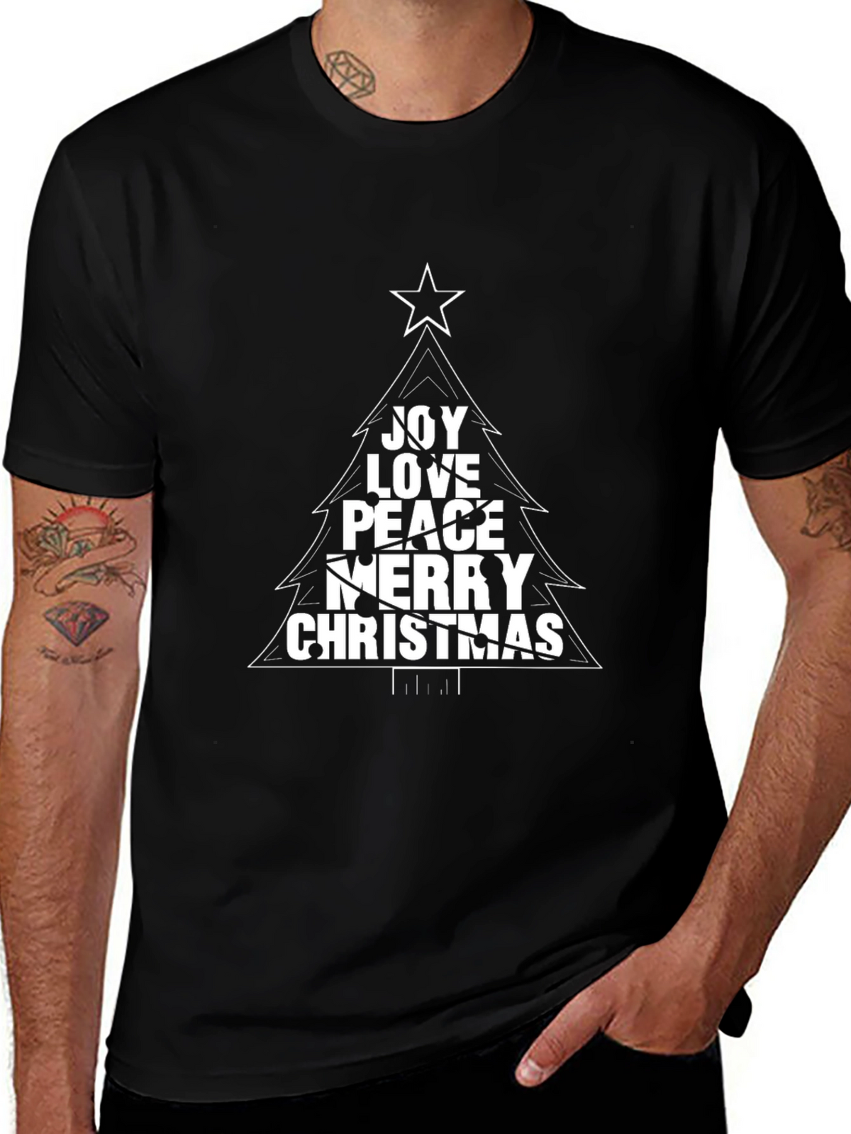 Joy Love Peace Christmas Tree Graphic T-Shirt