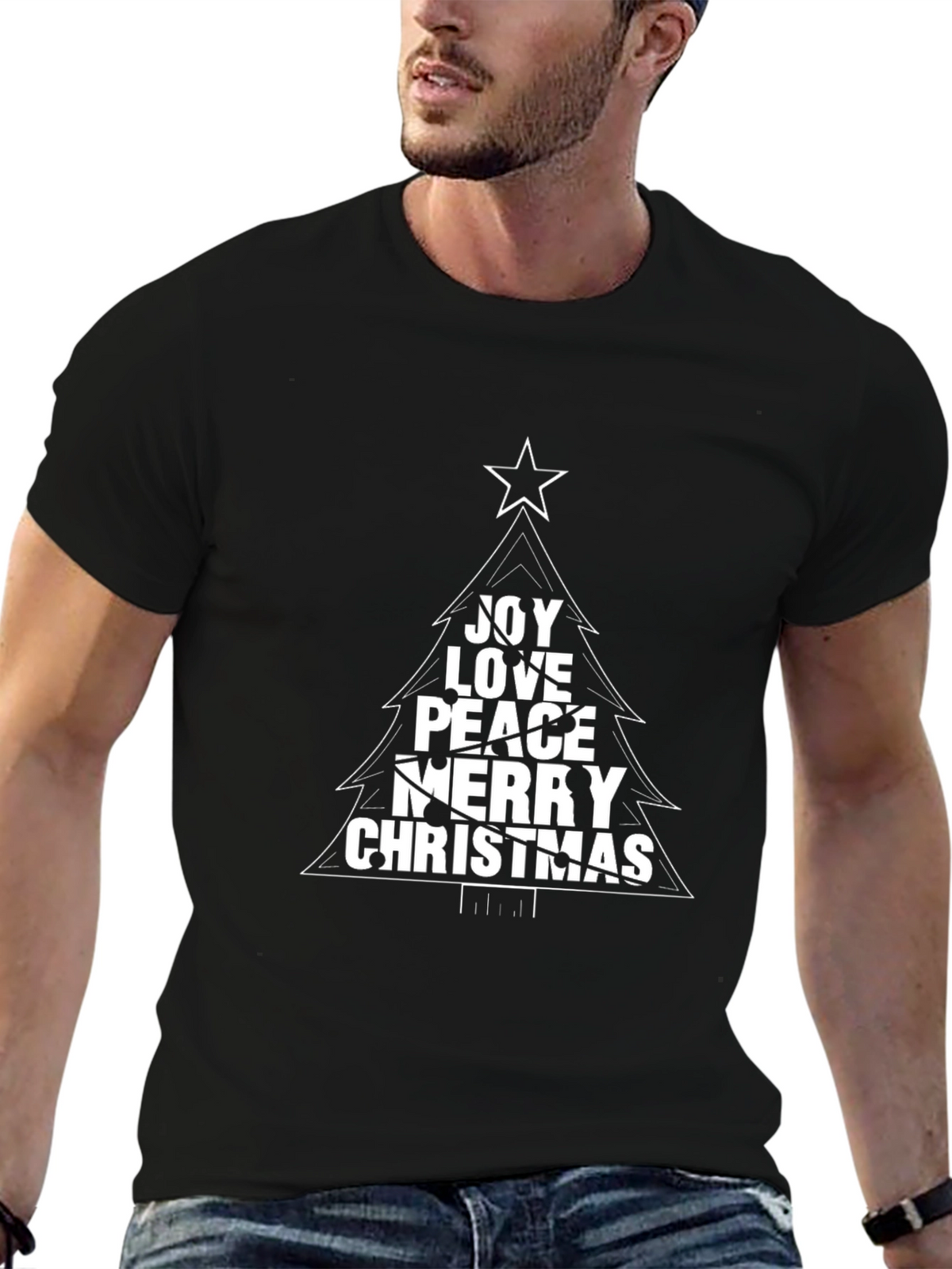 Joy Love Peace Christmas Tree Graphic T-Shirt