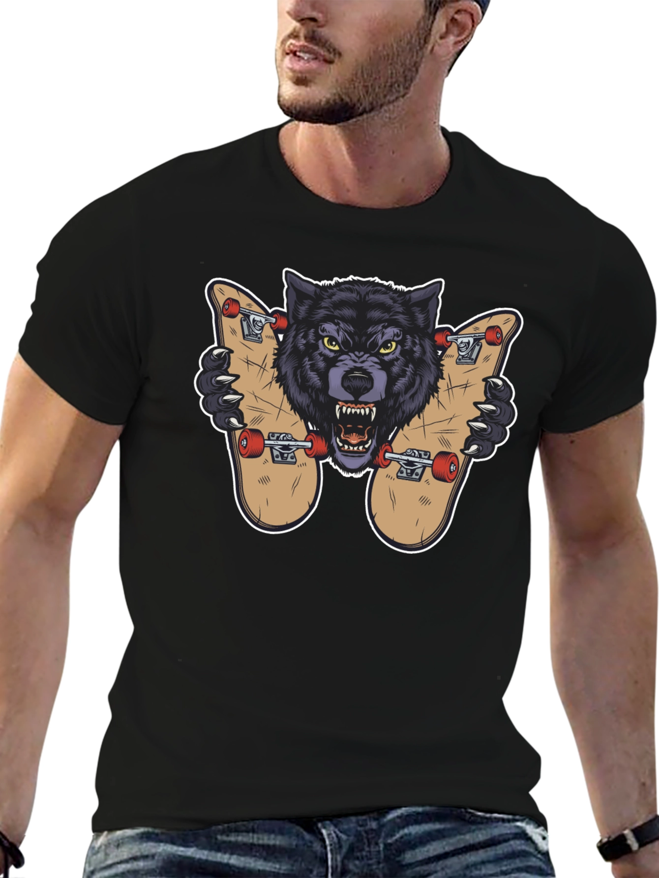 Wolf Skateboard Graphic T-Shirt