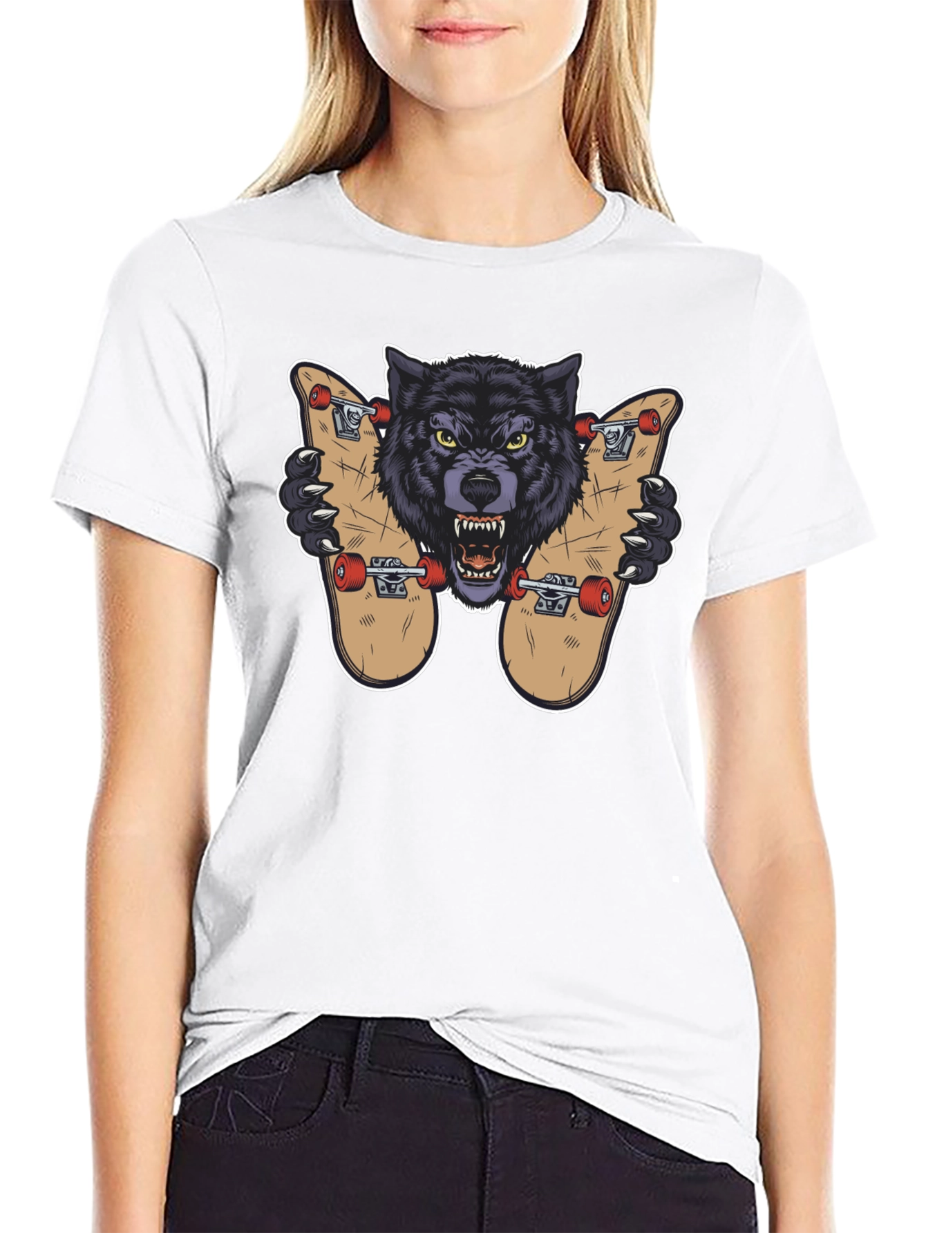 Wolf Skateboard Graphic T-Shirt