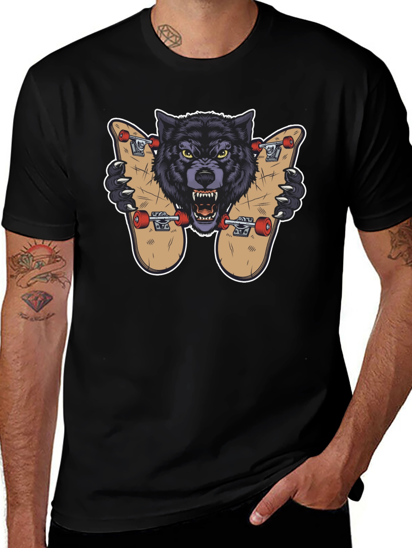 Wolf Skateboard Graphic T-Shirt