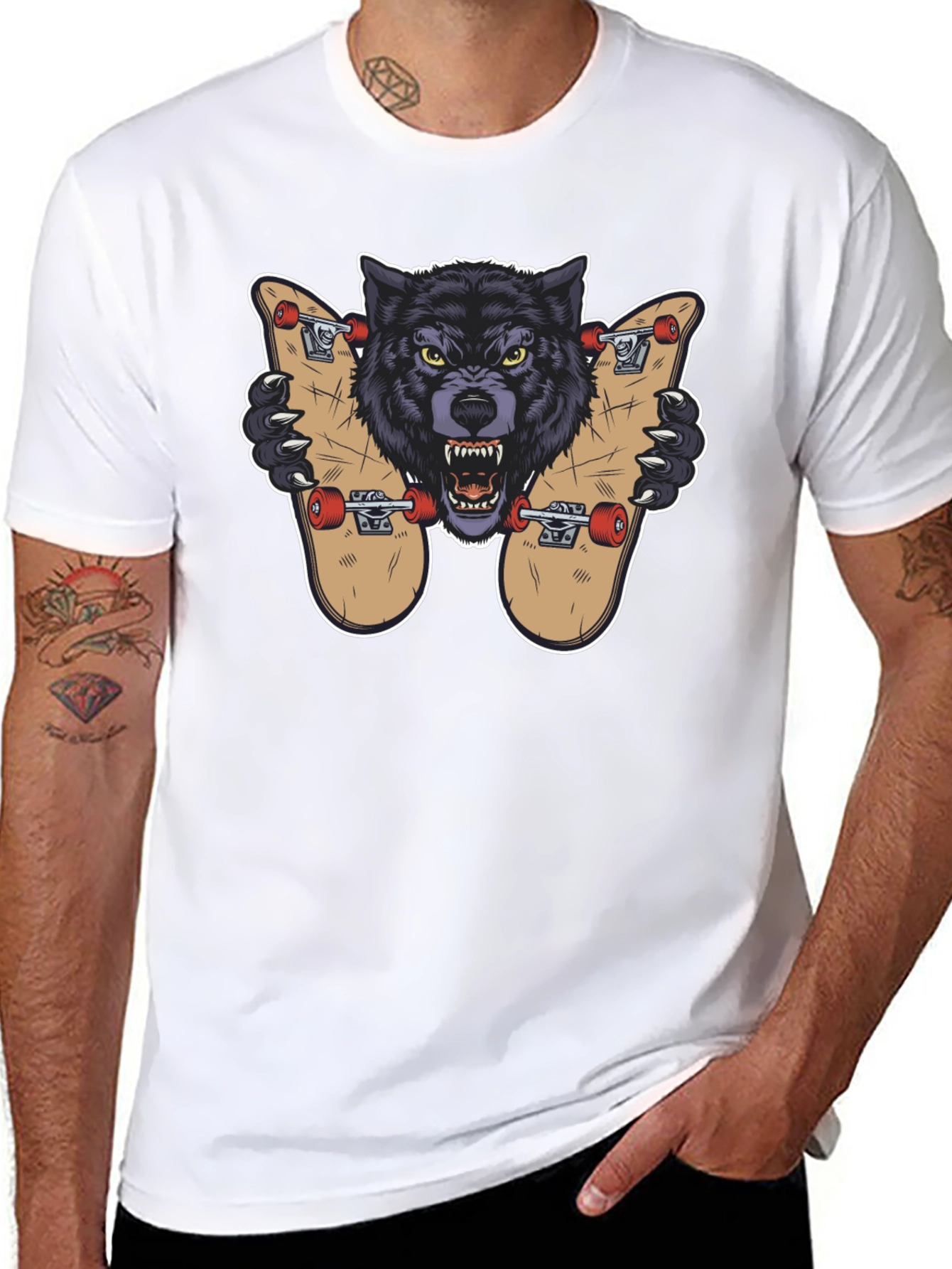 Wolf Skateboard Graphic T-Shirt