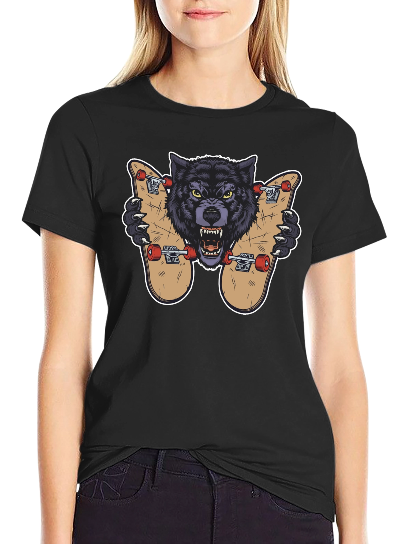 Wolf Skateboard Graphic T-Shirt
