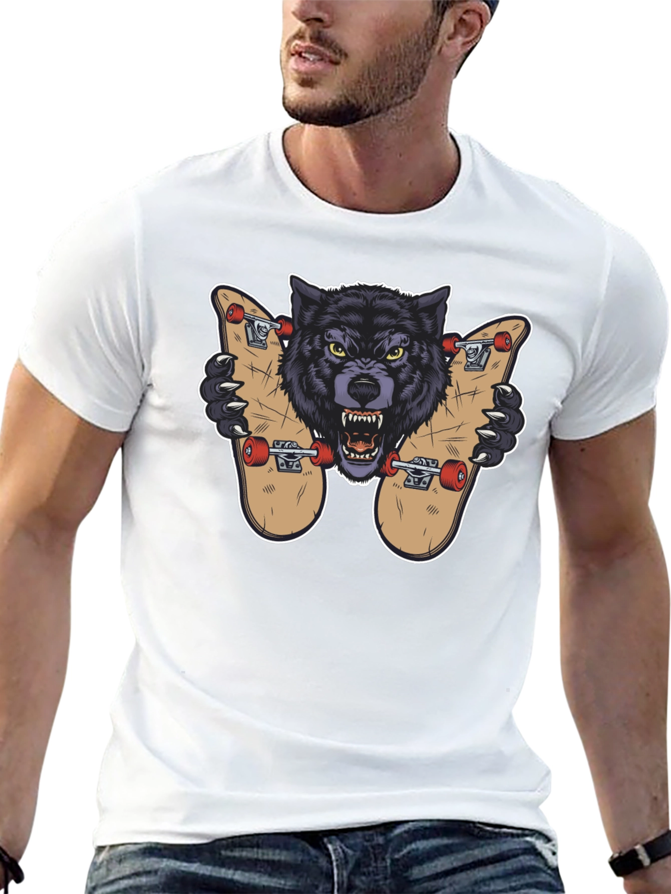 Wolf Skateboard Graphic T-Shirt