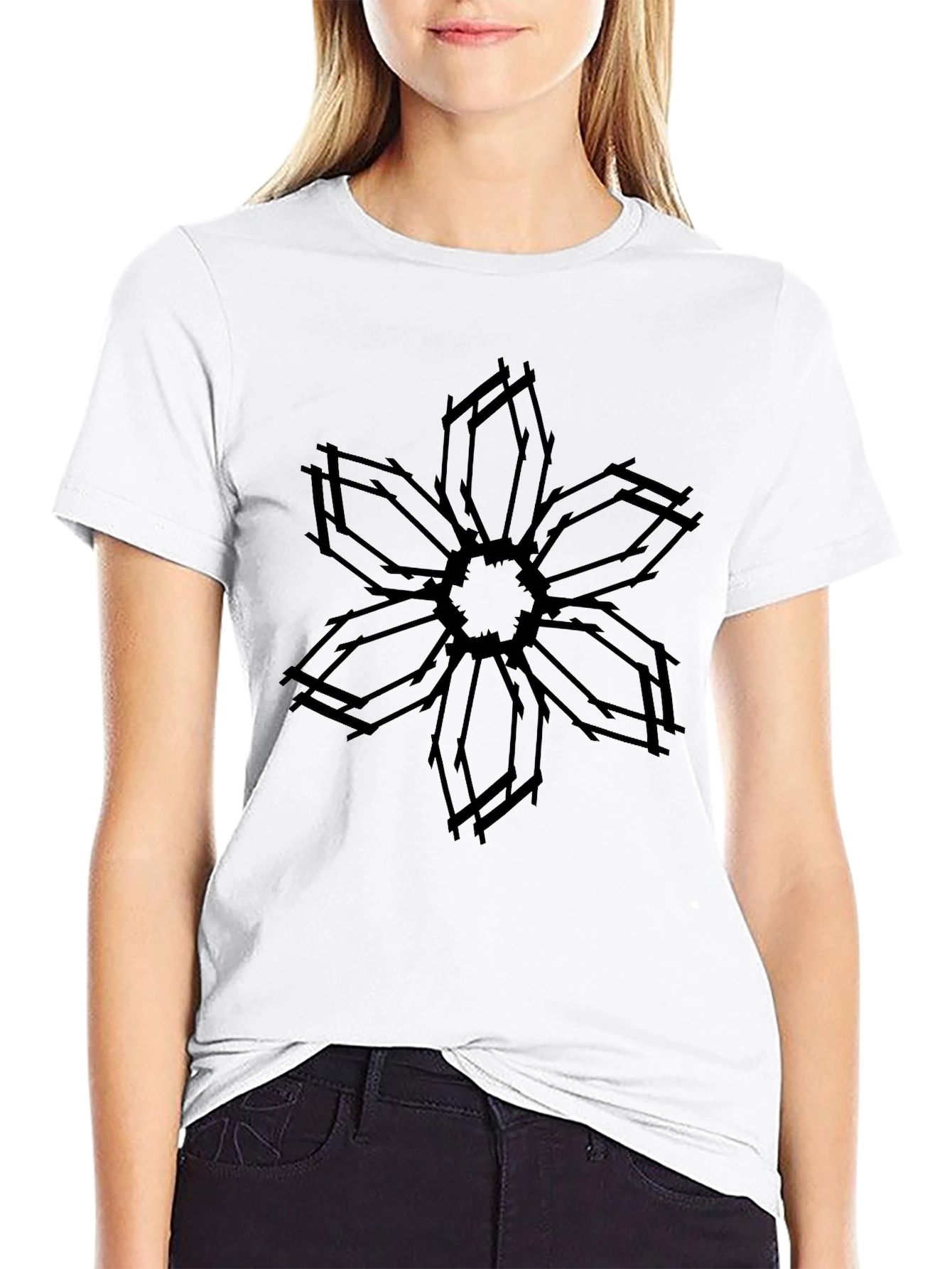 Abstract Flower Graphic Black T-Shirt