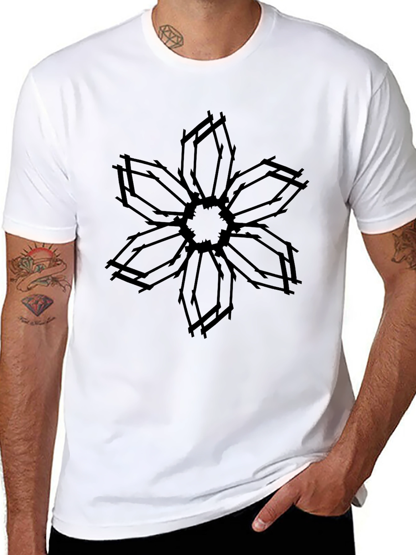 Abstract Flower Graphic Black T-Shirt