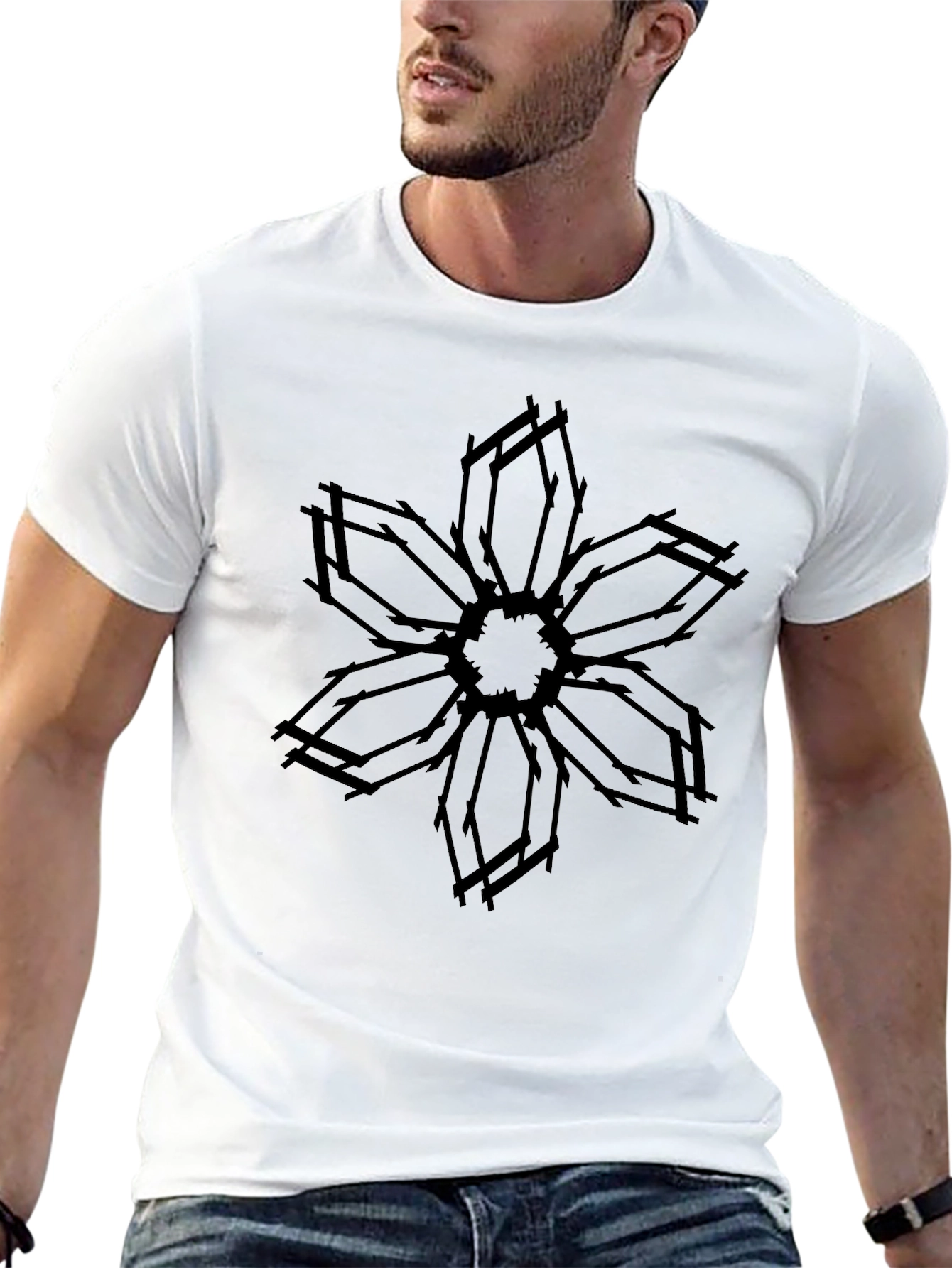 Abstract Flower Graphic Black T-Shirt