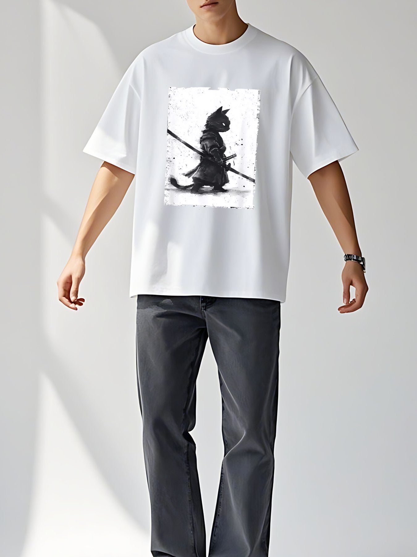 T-shirt Tokyo-tiger-retro-cat-samurai-japanese-washed-t-shirt