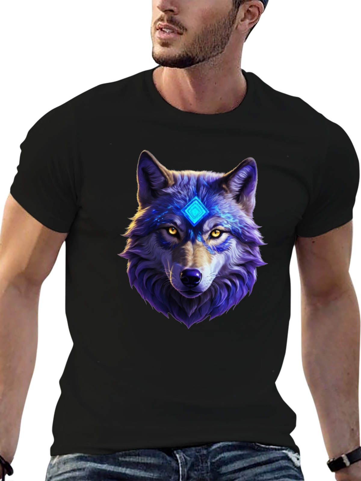 Mystic Wolf Graphic Tee - Black Cotton Comfort