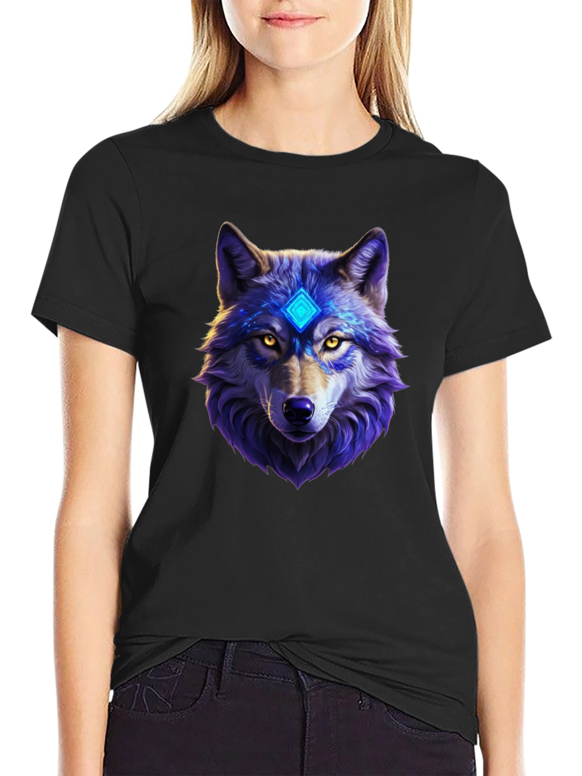 Mystic Wolf Graphic Tee - Black Cotton Comfort
