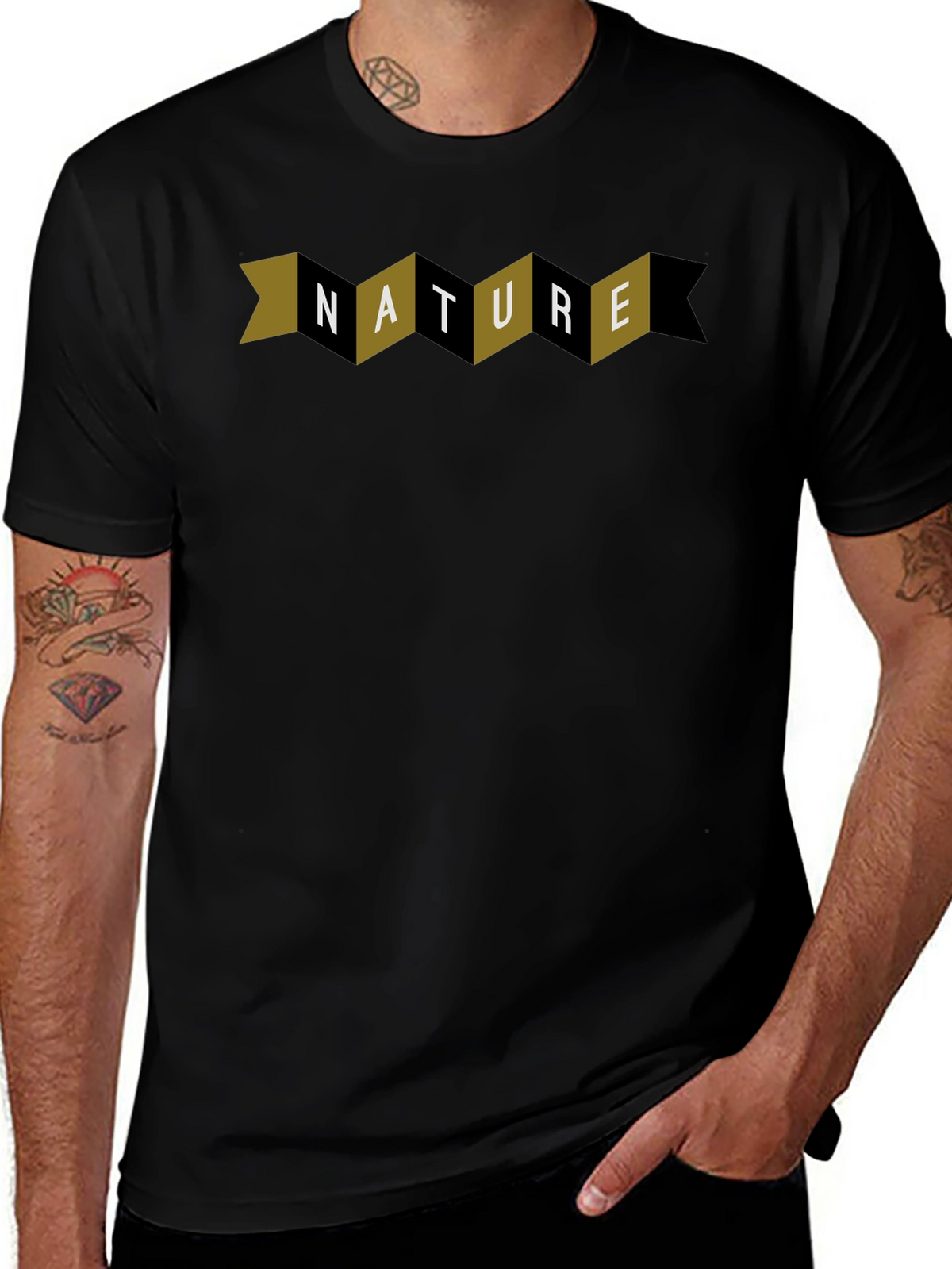 Nature Graphic Print Black Crew Neck T-Shirt