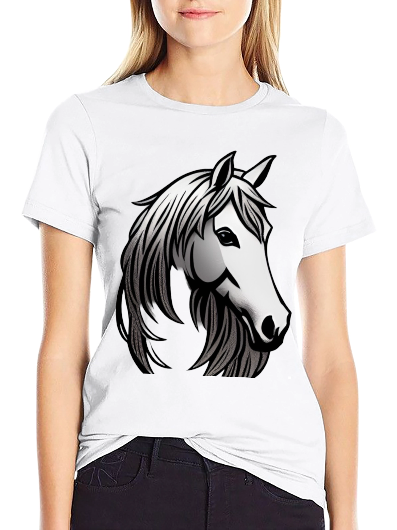 Black T-Shirt with Horse Graphic