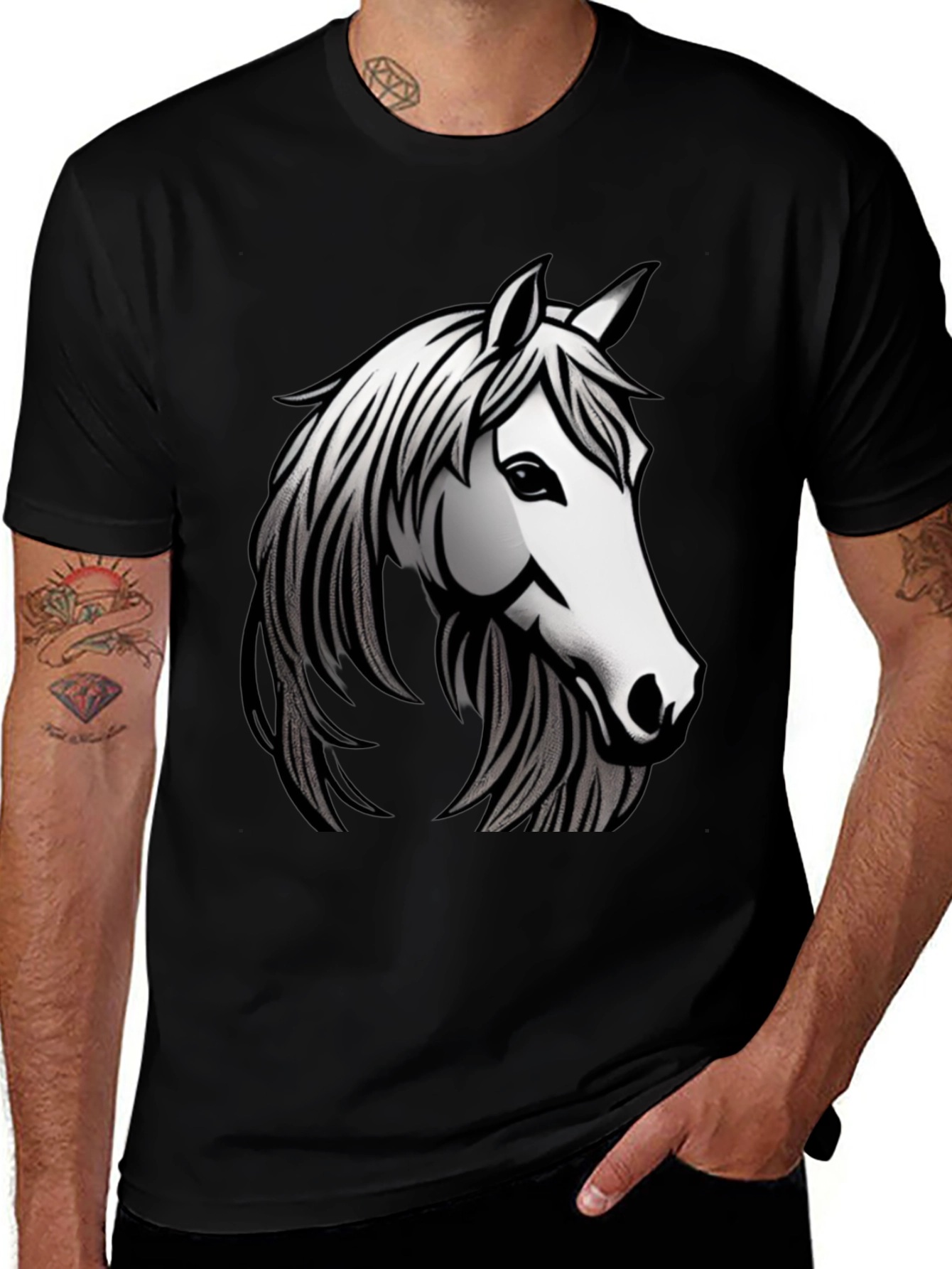 Black T-Shirt with Horse Graphic