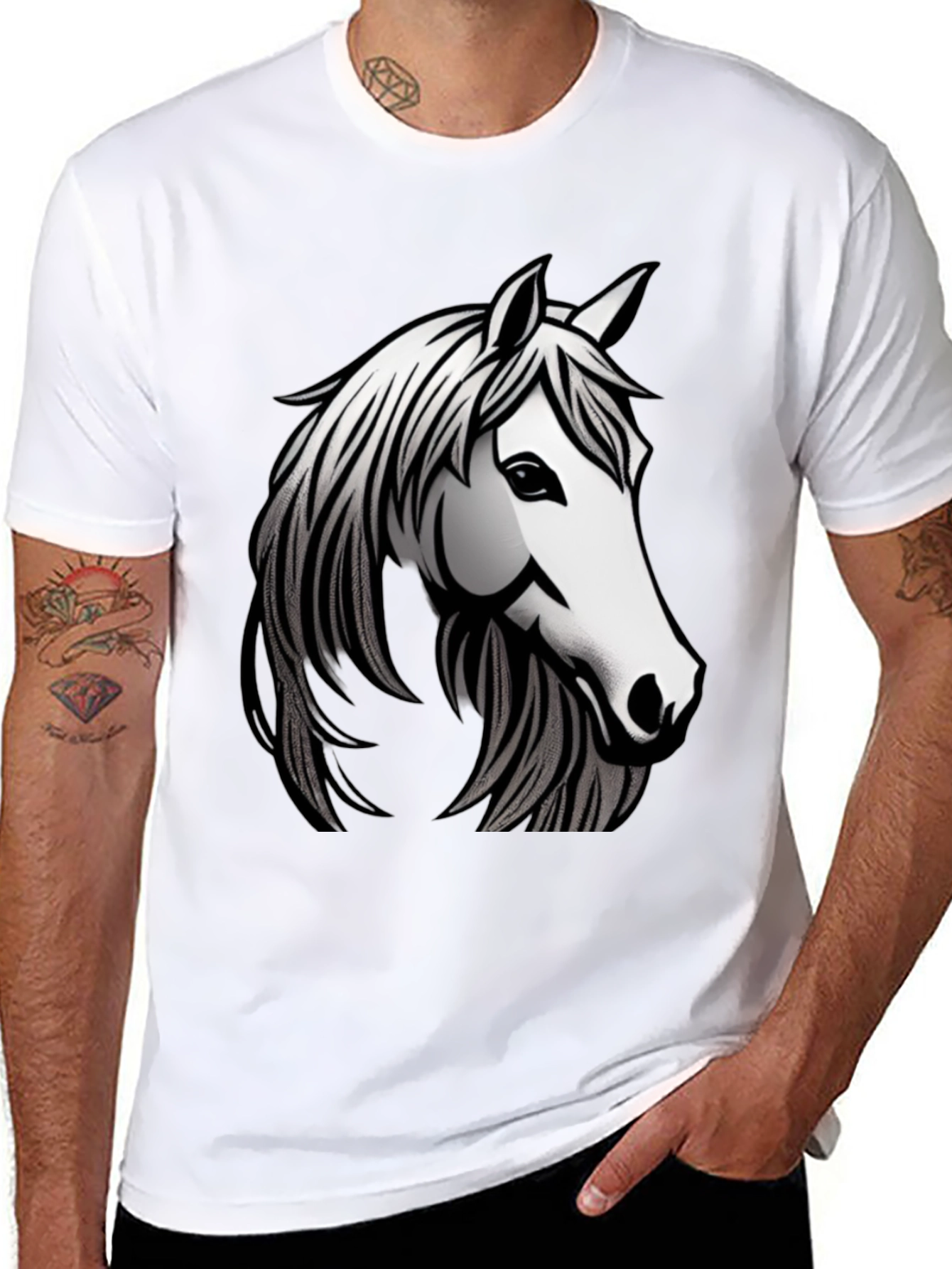 Black T-Shirt with Horse Graphic