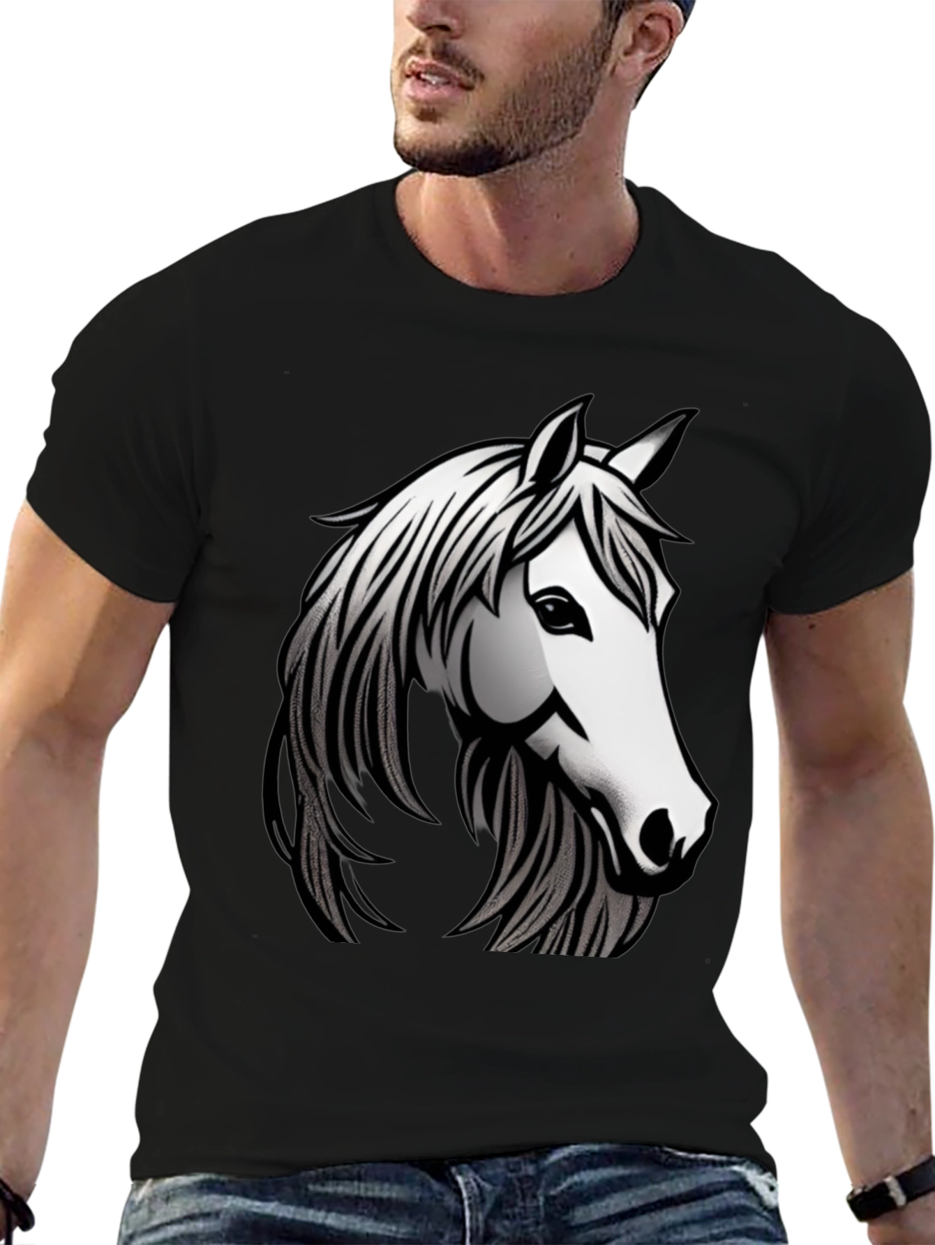 Black T-Shirt with Horse Graphic
