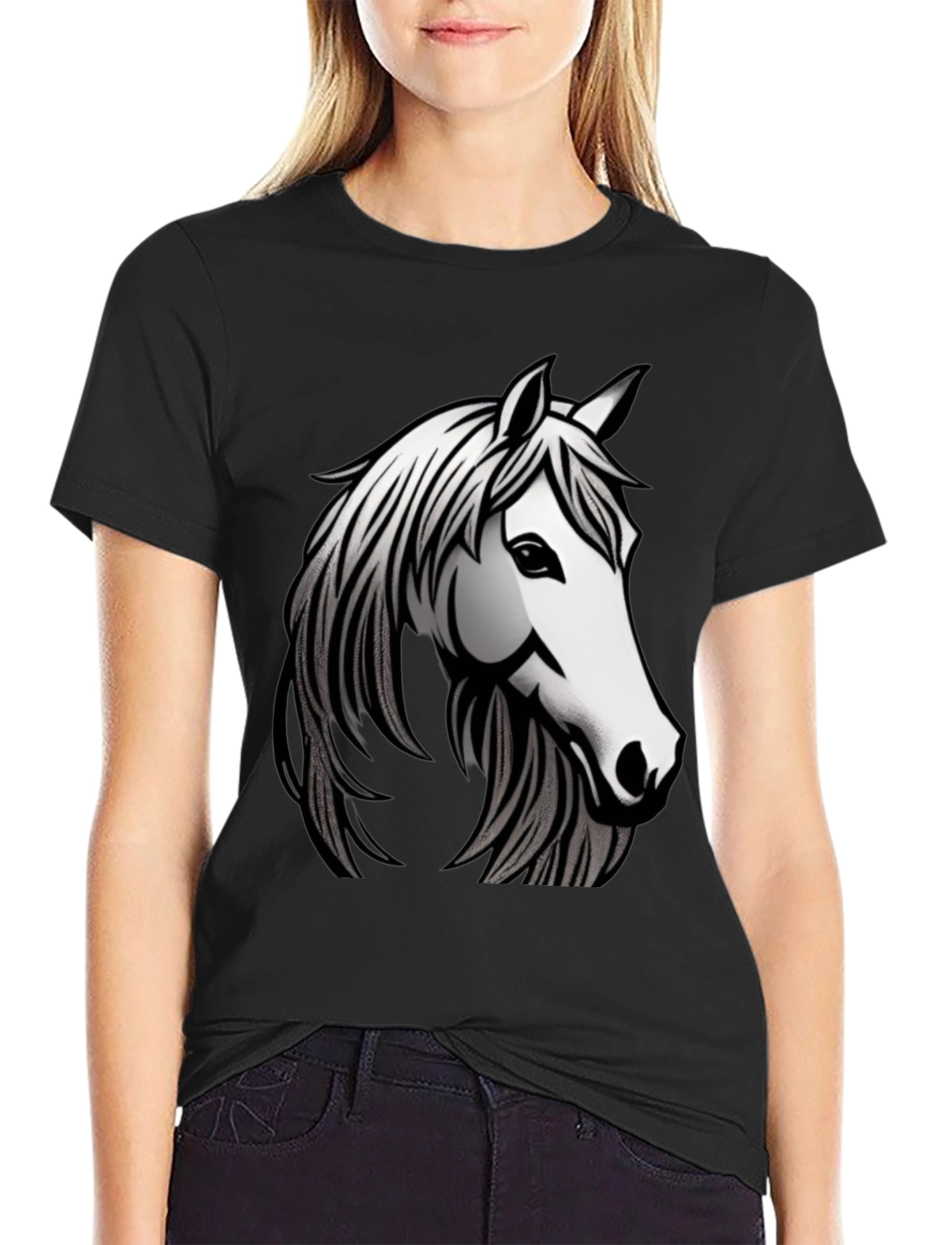 Black T-Shirt with Horse Graphic